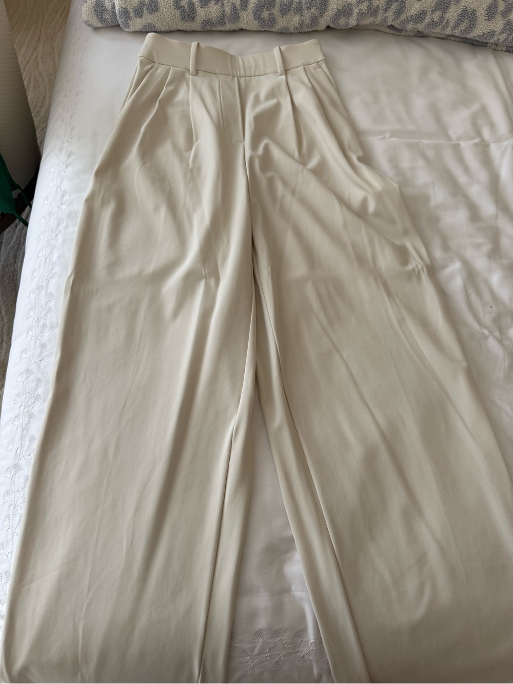 Wide-Leg Cream Dress Pants